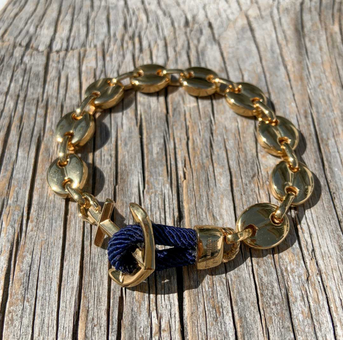 Unisex Maris Sal MARSTRAND Gold Anchor Bracelet with Gold Chain