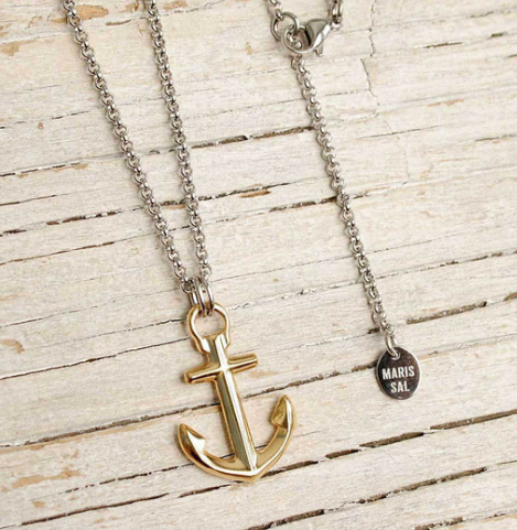 Unisex Maris Sal ANCHOR´S AWEIGH Anchor Necklace with Silver Chain with Gold Anchor