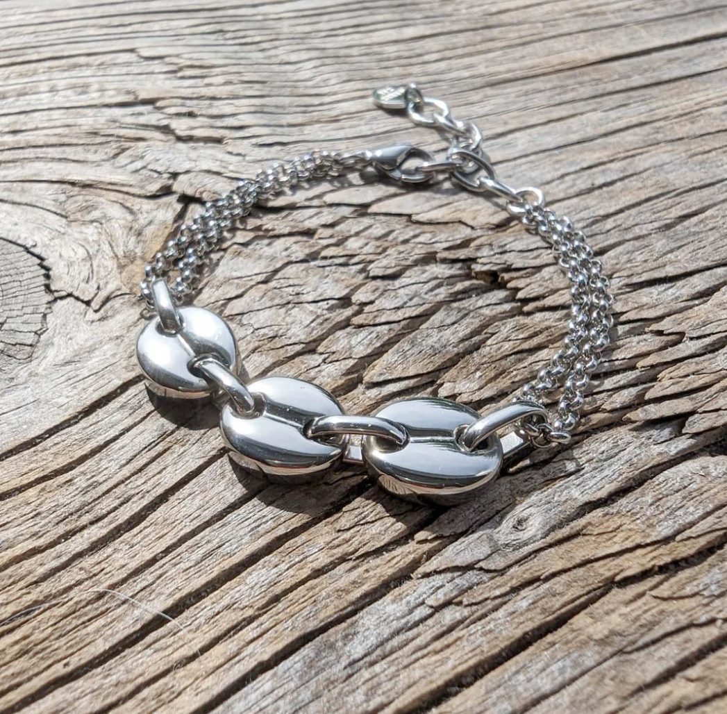 Unisex Maris Sal MÅSESKÄR Anchor Chain Bracelet with Silver Anchor Chain and Silver Chain