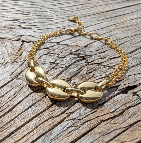 Unisex Maris Sal MÅSESKÄR Anchor Chain Bracelet with Gold Anchor Chain and Gold Chain