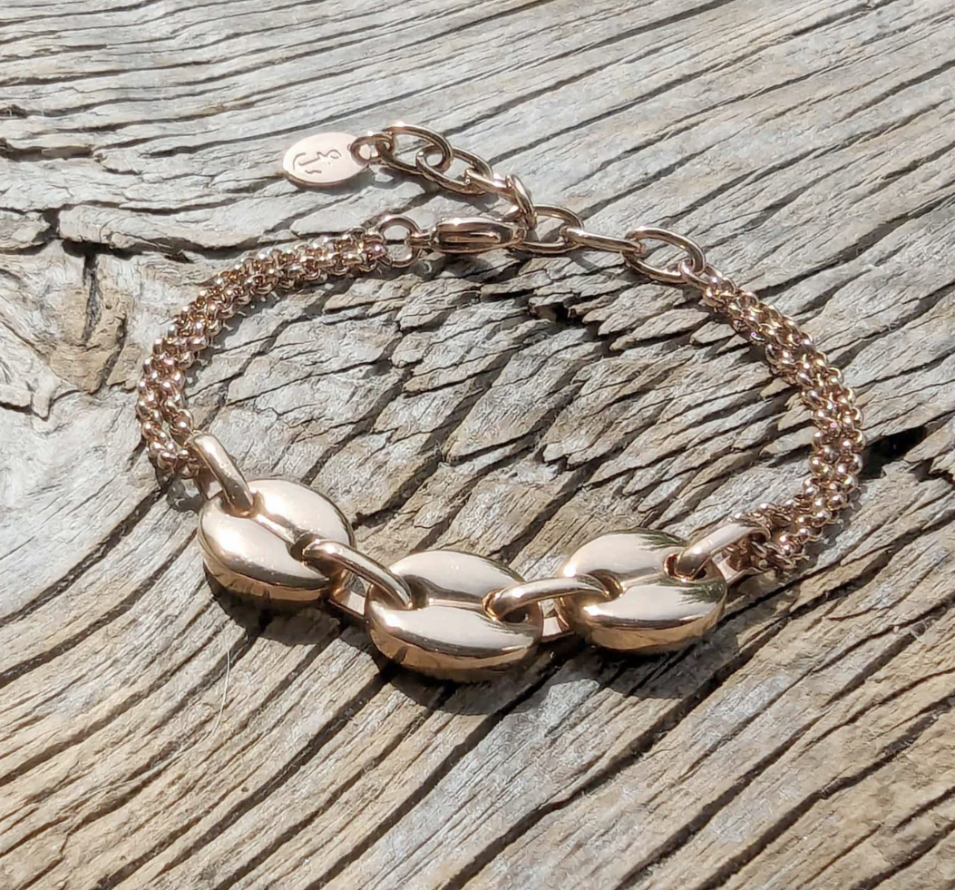 Unisex Maris Sal MÅSESKÄR Anchor Chain Bracelet with Rose Gold Anchor Chain and Rose Gold Chain