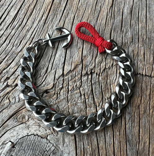 Atlantic - Silver Anchor & Chain Bracelet with Red Cord Unisex Maris Sal