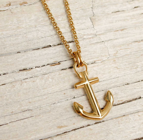 Unisex Maris Sal ANCHOR´S AWEIGH Anchor Necklace with Gold Chain with Gold Anchor