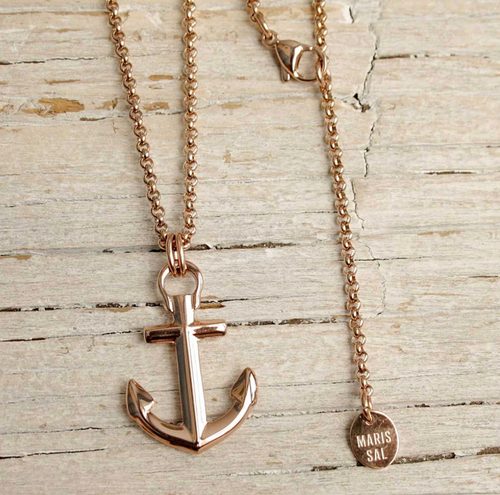 Unisex Maris Sal ANCHORS´S AWEIGH Anchor Necklace with Rose Gold Chain with Rose Gold Anchor