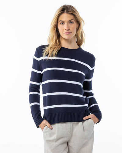 Everyday Cotton Crew in navy with white stripes (runs large - order size down)