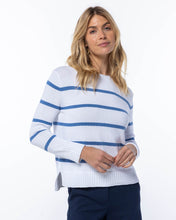 Everyday Cotton Crew in white with blue stripes (runs large - order size down)