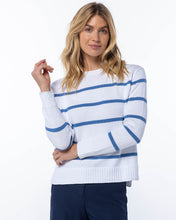 Everyday Cotton Crew in white with blue stripes (runs large - order size down)