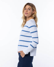 Everyday Cotton Crew in white with blue stripes (runs large - order size down)