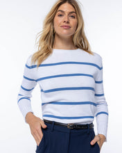 Everyday Cotton Crew in white with blue stripes (runs large - order size down)