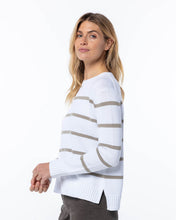 Everyday Cotton Crew in white with mushroom stripes (runs large - order size down)