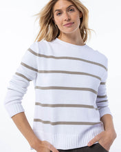 Everyday Cotton Crew in white with mushroom stripes (runs large - order size down)