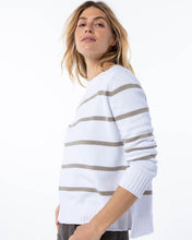 Everyday Cotton Crew in white with mushroom stripes (runs large - order size down)