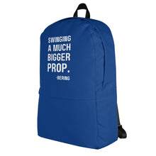 Mens "SWINGING A MUCH BIGGER PROP" Backpack in dark navy with white logo