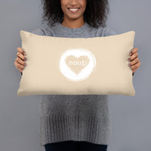 "NAUTI" heart pillow in champagne with white logo