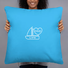 "NAUTI" boat life pillow in deep sky blue with white logo