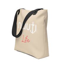 Unisex "NAUTI Life" Anchor Tote Bag in Champagne with White and Red Logo