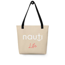 "NAUTI Life" Tote Bag in Champagne with White and Red Logo