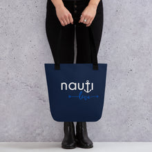 Unisex "NAUTI love" Tote Bag in Navy with White and Royal Blue Logo