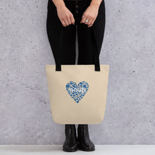 Unisex "NAUTI Fish Heart" Anchor Tote Bag in Champagne with White Logo and Royal Blue Fish Heart