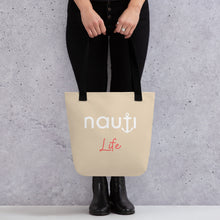 Unisex "NAUTI Life" Anchor Tote Bag in Champagne with White and Red Logo