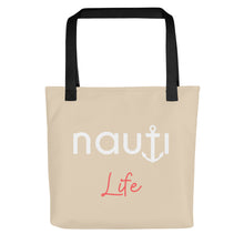 "NAUTI Life" Tote Bag in Champagne with White and Red Logo