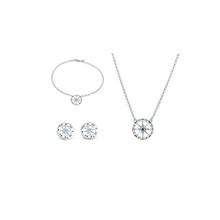 Set of Ladies 3/4" Compass Necklace, Bracelet, Stud Earrings from Nau-T-Girl in Silver with Imitation Blue Stone