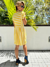 Ladies Short Sleeve Striped Dress in Yellow and White in Size Small