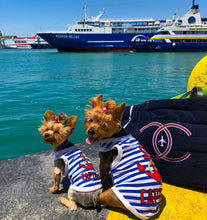 'Captain' Fun Sailor Dog Outfit – Soft and Breathable Nautical Pet Wear for Small Dogs & Cats, Blue & White Stripes