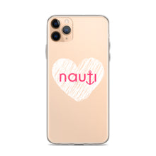 "NAUTI" heart Clear Case for iPhone® with white heart and magenta logo
