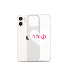 "NAUTI" heart Clear Case for iPhone® with white heart and magenta logo