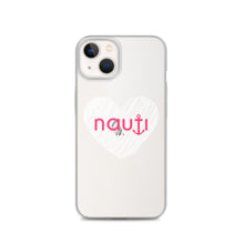 "NAUTI" heart Clear Case for iPhone® with white heart and magenta logo