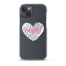 "NAUTI" heart Clear Case for iPhone® with white heart and magenta logo