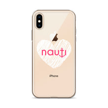 "NAUTI" heart Clear Case for iPhone® with white heart and magenta logo