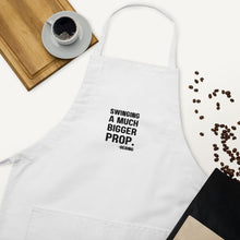Mens "Swinging a much bigger prop" Embroidered Apron in White