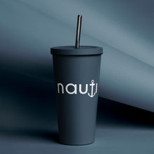 20 oz. Insulated tumbler with a straw in navy with white NAUTI anchor logo