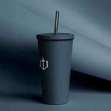 20 oz. Insulated tumbler with a straw in navy with white NAUTI anchor logo