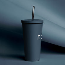 20 oz. Insulated tumbler with a straw in navy with white NAUTI anchor logo