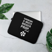 "SWINGING A MUCH BIGGER PROP" Laptop Sleeve in Black with White Logo