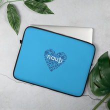 "NAUTI" fish heart Laptop Sleeve in deep sea blue with navy fish heart and white logo