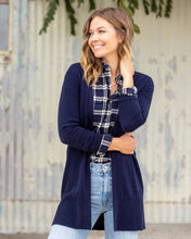 Womans Long Cashmere Cardigan Sweater in Navy