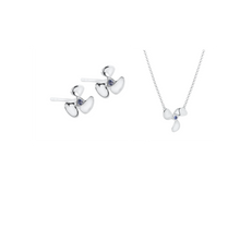 Set of Ladies Propeller Necklace and Stud Earring from Nau-T-Girl in Silver with Blue Imitation Stone