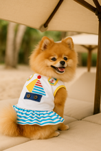 'Boat Dress' for Dogs and Cats, Designer Dog Dress, Tropical Apparel, Yellow Blue Red White
