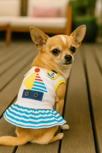 'Boat Dress' for Dogs and Cats, Designer Dog Dress, Tropical Apparel, Yellow Blue Red White