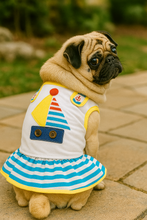 'Boat Dress' for Dogs and Cats, Designer Dog Dress, Tropical Apparel, Yellow Blue Red White