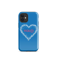 "NAUTI" heart Tough Case for iPhone® in navy with white heart and magenta logo