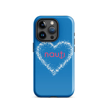 "NAUTI" heart Tough Case for iPhone® in navy with white heart and magenta logo