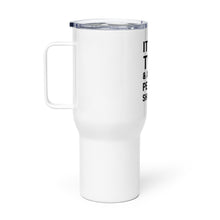 "It's a two and a half person shower" Travel mug with a handle in White