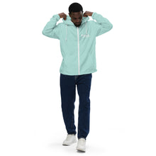 Mens "Full Displacement" Lightweight Zip Up Windbreaker in Black, Navy and Aqua with White Logo