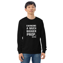 Mens "Swinging a much bigger prop" Organic Sweatshirt in Black, Red, French Navy,
