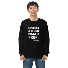 Mens "Swinging a much bigger prop" Organic Sweatshirt in Black, Red, French Navy,
